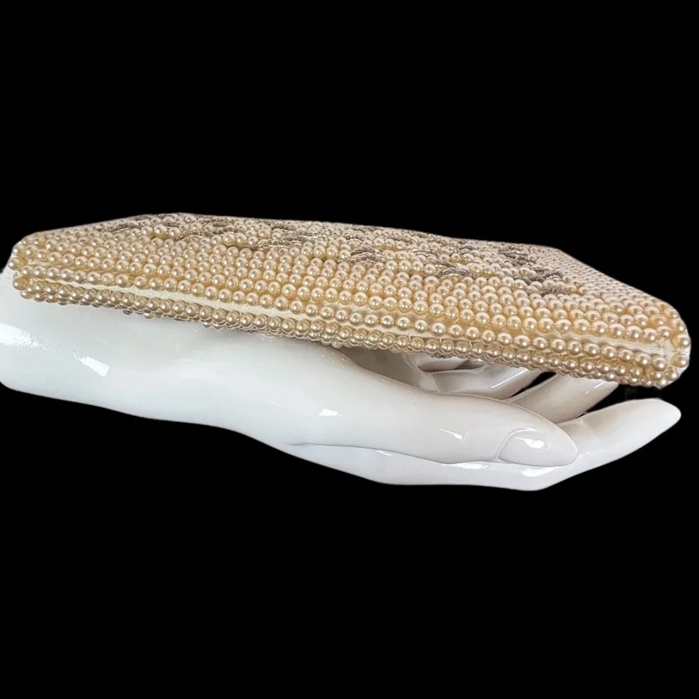 Vintage Ivory & Silver Beaded Evening Clutch or Wallet